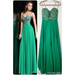 Sherri Hill Formal Dress #8546 Mardi Gras Strapless Emerald Green NWT Women’s 8